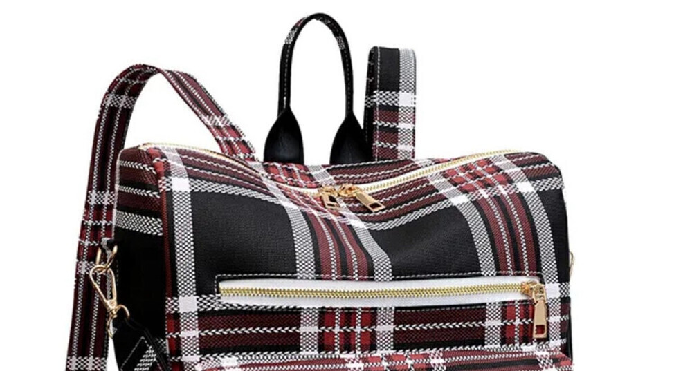 Plaid Pattern Backpack In Black - Picture 3 of 4